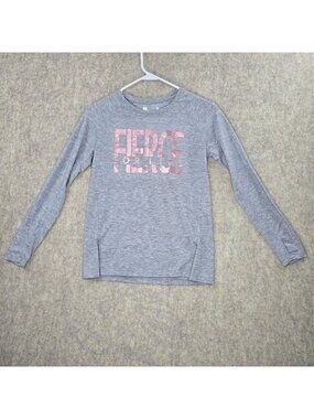 Xersion Girls Long-Sleeve Graphic T-Shirt Gray Size L Polyester Blend Relaxed